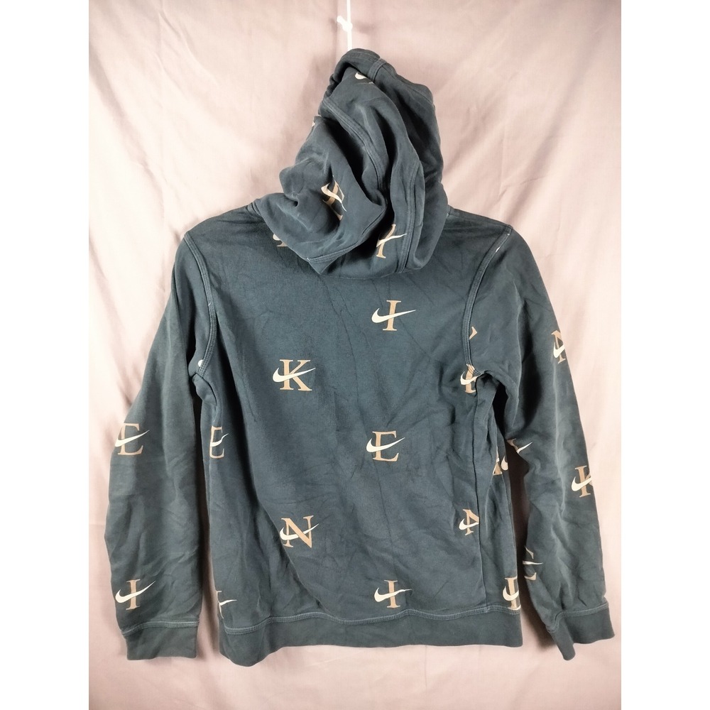 Nike Pullover Hoodie Kids Large 36" Teal All Over Swoosh Logo Sporty Streetwear